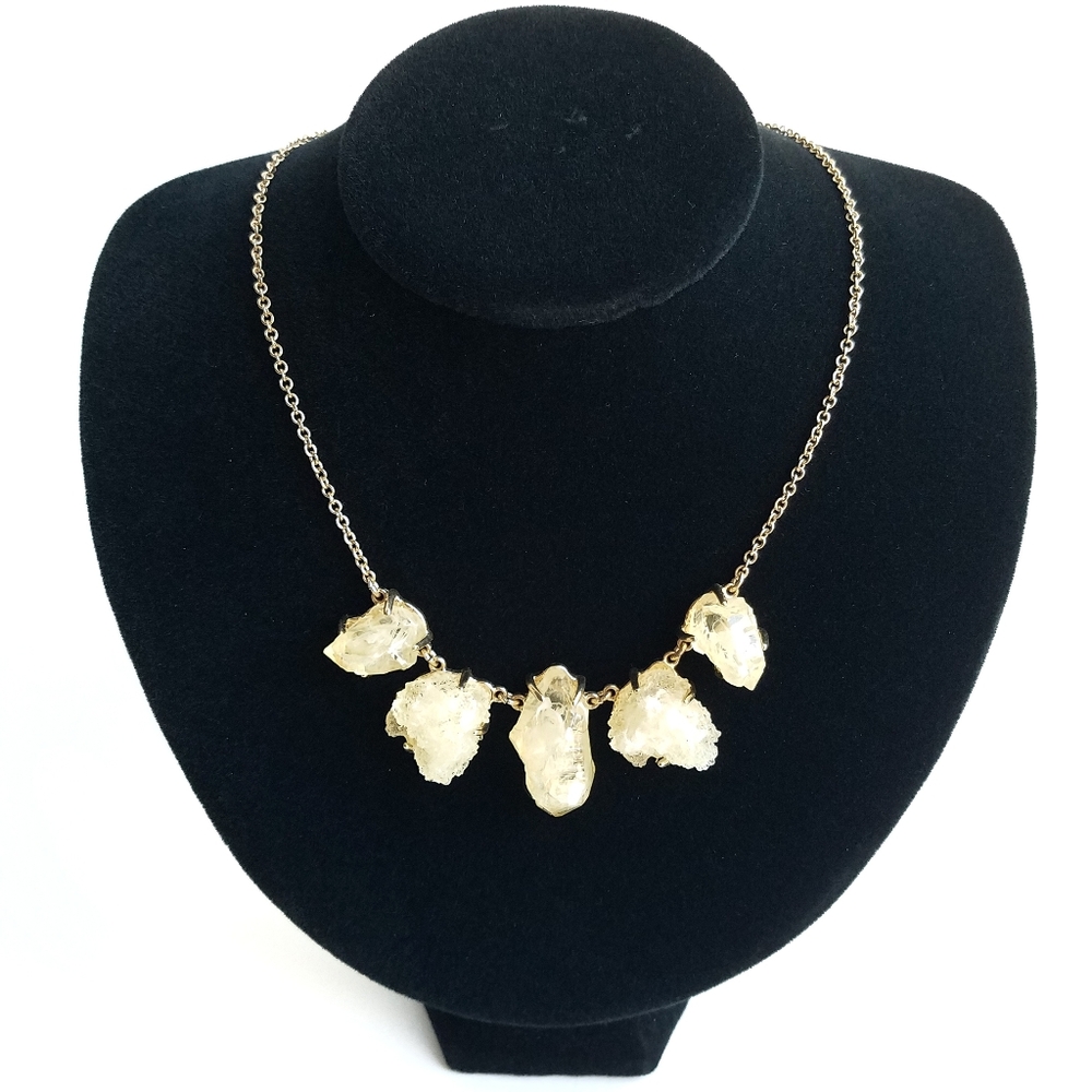 Yellow Crystals Chunky Bib Statement Necklace Goldtone
